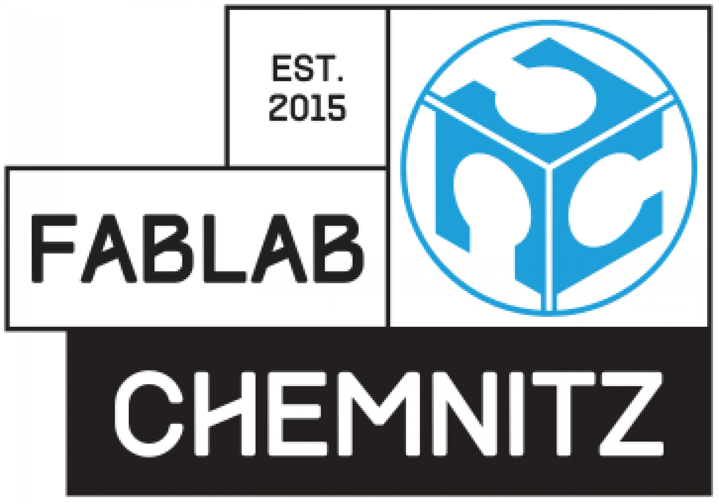 Logo des FabLab Chemnitz blau und weiss Logo des FabLab Chemnitz blau und weiss